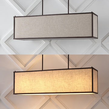 Cole 42" Minimalist Industrial Rectangular Linen Iron Linear LED Pendant - JONATHAN Y